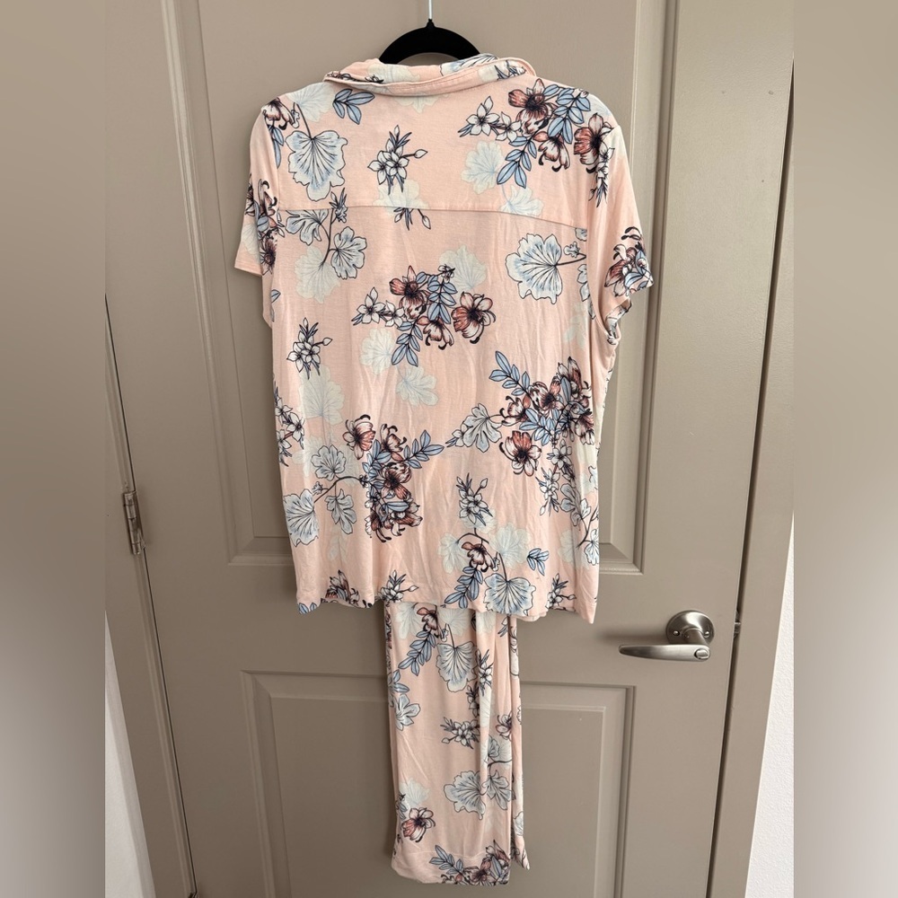 Soma “Notched Collar” short sleeve/pants peach floral print sz Large - Picture 10 of 10